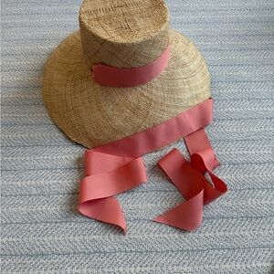 Sarah Bray Bermuda Hat with Coral Ribbon